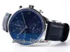 2021 ZFF 371491 ETA A7750 Chronographe automatique Montre pour homme Boîtier en acier Cadran bleu Bracelet en cuir Super Edition Chronomètre Montres (même épaisseur que l'authentique) Puretime