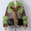 YOLOAgain Damen-Jackenmantel aus echtem Nerz mit natürlichem Umlegekragen und Leopardenmuster für Damen