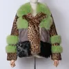 Women's Fur & Faux YOLOAgain Women Natural Turn-down Collar Leopard Real Mink Jacket Coat