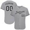 Custom Gray Black-White-3 Authentieke Honkbal Jersey