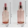 Bouteille d'emballage d'huile essentielle verre rose vide 5 ml 10 ml 15 ml 20 ml 30 ml 100 ml dessus en caoutchouc rose givré flacons compte-gouttes d'essence cosmétique transparent conteneur de voyage portable