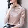 Long Sleeve Beading Turtleneck Velour Blouse Shirt Tops Blouse Women Blusas Mujer De Moda Winter Clothes Women Blusa E46 210426