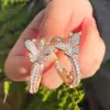 Hoop & Huggie Pera Creative Butterfly Design Light Gold Cubic Zirconia Evening Dinner Party Jewelry For Women Big Circle Earrings E868