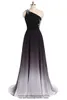 Sexy One Shoulder Ombre Lange avond Prom Dresses Chiffon Een lijn Plus Size Vloer-lengte Formele Partijjurk BM05