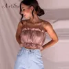 ArtSU Women Sexy Slash Neck Bustier Off Schouder Crop Top Ruffles Summer Tank Tops Rode Zwart Satijn Camisole 2020 Plus Size X0507