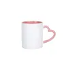 Nouveau DIY Sublimation 11oz Tasse à café avec poignée en forme de coeur Céramique 320 ml Tasses en céramique blanche Revêtement intérieur coloré Poterie d'eau spéciale FY4652