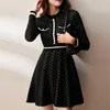 High Quality Fall Winter Woman Mini Dress Black Long Sleeve O-Neck Elasticity Elegant Lady Party Knitted Sweater Vestidos 210514