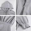 Casual Solid Zip Up Short Hoodie Dress Women Autumn Winter Cotton High Waist Long Sleeves Bodycon Gray Mini Dresses Female 210510