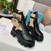 Mannen Vrouwen Rois Boots Designer Ankle Martin Boot Leer Nylon Verwijderbare Pouch Bootie Militair geïnspireerde gevechtsschoenen Originele doosmaat 35-45