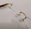 Gold Wooden Rimless Eyeglasses Frames for Men Classic Glasses Transparent Frameless Eyewear with Box