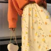 Yellow 3D Flower Embroidery Lace pleated skirt Women High Waist Sweet Mesh Long Skirt Female elegant Midi tulle skirts lolita 210619