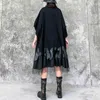 [EAM] Women Black Mesh Letter Big Size Dress Round Neck Half Sleeve Loose Fit Fashion Spring Summer 1DD6141 210512