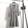 여성 긴 소매 레드 블랙 플로랄 폴카 도트 빈티지 쉬폰 셔츠 드레스 캐주얼 겨울 미디 드레스 210507