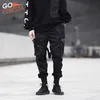 Черный хип-хоп грузовые брюки мужские уличные одежды мода хлопчатобумажные стержни спортивные штаны случайные брюки гарема летом хараджуку одежда 210707
