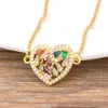 Новый дизайн мода сердца кулон для женщин шарм цепные ожерелья влюбленные медные циркония камень радуги ювелирные изделия свадебный подарок
