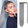 Gerçek Gri Ponytails Saç Uzatma Afro Gri Postiş Doğal Vurgulama Tuz ve Biber Humanhair At Kumaş Updo Chignon 140g