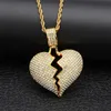 Colar de pingente de coração partido gelado para homens mulheres moda hip hop colares de ouro jóias