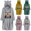 Casual Dresses 2021 Graphic Shirt Tunic Women Dress Loose Oversiaed Ear Hoodie Sweatshirt Streetwear Girls Teens Fashion Pockets T-shirts