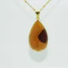 Pendant Necklaces 1pc Yellow Gold Bezel Crystal Quartz Stone Girl Necklace Faceted Natural Gem Bloodstone For