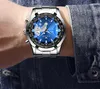 FNGEEN Marke Weiß Stahl Quarz Herren Uhren Kristall Glas Leuchtende Einfache Casual Uhr Datum 44 MM Durchmesser Persönlichkeit Stilvolle Man2502