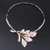 Dubai Jewelry Sets Feather Pendant Necklace Earrings Bracelet Ring Set For Women Wedding Engagement Party Jewelry Gift H1022