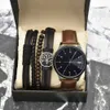 Wysokiej Jakości Mężczyźni Bransoletka Zestaw Simpl Watch Moda Chłopcy Zegarki Biznesowe Wristwatches 4 szt. Prezent z pudełkiem dla Męskie Dropshipping X0625