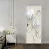 Moderne eenvoudige witte bloemen deur sticker woonkamer slaapkamer pvc zelfklevende waterdichte muurschildering behang voor muren 3 D Stickers 210317