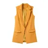 Bella Fashion Gilet Femme Pas de bouton Veste jaune Blazer sans manches Blanc Casual Outwear 210909