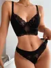 Yoga-Outfit Damen Sexy Dessous Reine Farbe Spitze Top BH Tanga Neckholder Erotik Sex Kostüm Ärmellos Nachtwäsche Outfits 2-teiliges Nachtwäsche-Set