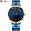 Curren Reloj Hombre 2019 Newest Mens Watches Fashion Watch Stainless Steel Band Waterproof Quartz Watch for Men Blue Clock Q0524