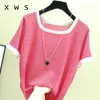 Zomer Korte Mouw Gestreepte Pullover Dames Trui Gebreide truien Tops Koreaanse Trek Femme Jumper Vrouwelijk Wit Zwart 210604