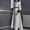 TwotwinStyle Tweed Slim Windbreaker для женщин отворота с длинным рукавом высокая талия элегантное пальто женская мода одежда 210517