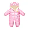 Winter Baby Clothing born Boy Girl Warm Rompers Hooded Jumpsuit Waterproof Snowsuit Plus Velvet Outerwear Coat Clothes 211229