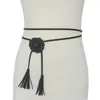 Belts Women's Waist Rope Lotus Shape Tassel Self Knot Thin Belt Black Khaki Pink Brown Beige Dress Bow Chain Bg-1655214S