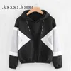 Fashion Hooded Windbreaker Jacket Patchwork Jackets Women Color Block Zipper Jacket Fall Autumn Casual Coats Outerwear Raincoat 211014