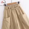 Mujeres Verano Midi Shorts Falda Casual Algodón Sólido Cintura elástica Estilo coreano Moda Chicas Streetwear Pantalones de pierna ancha Playa 210510