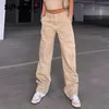 Jeans da donna Sifreyr Vintage Baggy Donna anni '90 Tasche a vita alta Pantaloni cargo dritti Moda Streetwear Y2k Pantaloni in denim larghi marroni