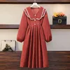 Women Plus Size 4XL Christmas Corduroy Party Dress Long Sleeve Sweet Lace Navy collar Vintage Dress New Winter Outwear Clothing Y1204