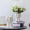 セラミック人間の顔の花の花瓶芸術のクレイクライブ彫刻ヘッド抽象的な植木鉢家の装飾の手配211215