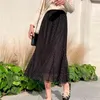 Korean Lace Shirt Women Fashion Spring High Wait Black Causal Midi Skirts Plus Size Elastic Waist Vintage 8773 50 210521