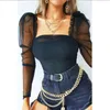 Mulheres senhora verão malha de manga longa camisa sexy blusa casual de baixo corte tops elegante puro quadrado colarinho festa clubwear mulheres roupas x0521