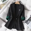 Nowa Moda Blazer Płaszcz Kobiet Pojedynczy przycisk Koreański Z Długim Rękawem Solid Casual Eleganckie Profesjonalne Biurowe Panie Moda Płaszcz X0721