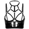Sexy Womens Lingerie Cupless Bra Top For Sex Halter Neck Hollow Out Strappy Patent Leather Zipper Unlined Underwire Open Cup Bras340s