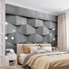 壁紙注文PO 3D立体鏡灰色の黒幾何学模様モダンなインテリアデザインの大きな壁画の壁紙リビングルームの寝室
