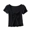 Yaz Siyah T Gömlek Kadın Tshirt Kırpma Üst Sevimli Seksi Sarı Kısa Kollu Gömlek Kawaii Kore Giysi Streetwear 210521