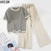2021 NEW Knitting Two Pieces Set Sweat Suits Matching Sets for Women Knit T-shirt+pants Y0625