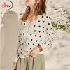 Women Cardigans Sweater V neck Black Polka Dot Knitwear Casual Knitted Cardigan Outwear Autumn Winter Jacket Coat 210510