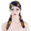 Wstępnie związane Kobiety Muzułmańskie Hijab Strech Cancer Chemo Kwiat Druku Kapelusz Turban Cap Cover Hear Head Head Head Scarf Wrap Headwear Bandana Nowy