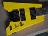 Chitarra elettrica senza testa con corpo giallo, tastiera in palissandro, hardware nero, servizio personalizzato