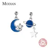 925 Sterling Silver Galaxy Estrelas Dangle Brincos para Mulheres Blue Moon Planet Balanço Moda Jóias Charm Charm Brinco Presente 210707